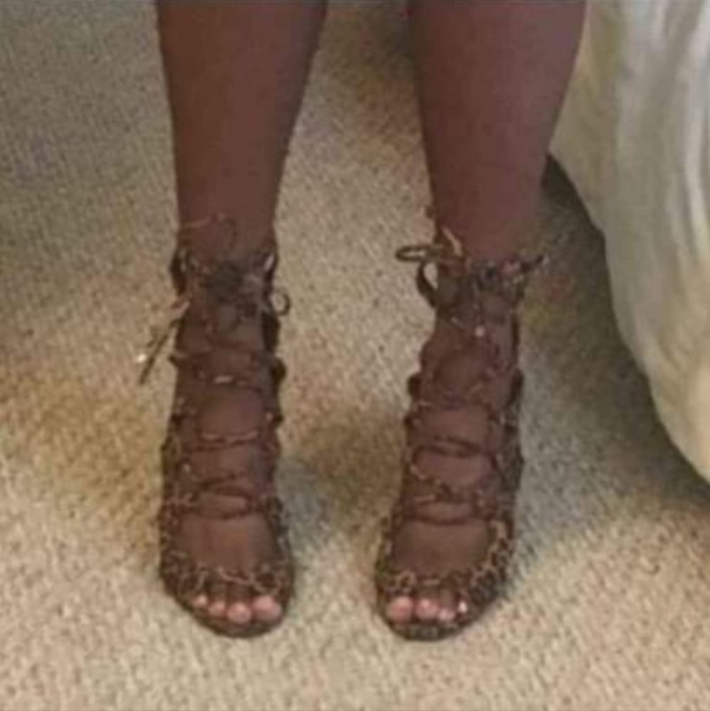 Breckelles Roma-61 Lace-Up Gladiator Peep Toe High Heel: (1) Leopard & Blue~5.5 - Picture 7 of 10